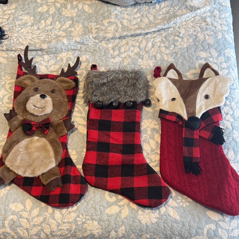 Plaid Christmas Stocking Set - Red and Black